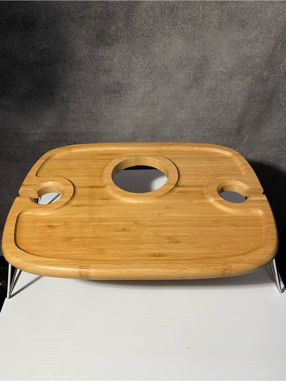 Portable Folding Bamboo Wine Picnic Table with Glass Holders